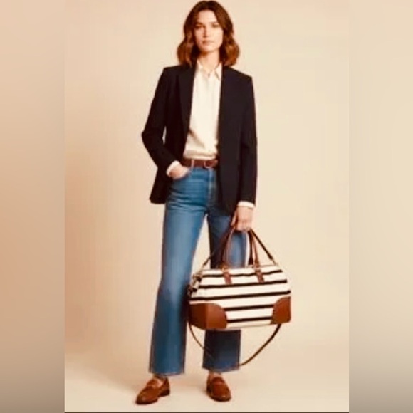 Lauren Ralph Lauren Striped Canvas Leather Trim Satchel - Picture 3 of 9